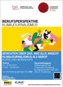 Plakat zur Veranstaltung "Berichten über das, was alle angeht - Klimajournalismus als Beruf"